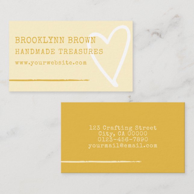 Carte De Visite Simple minimaliste Pastel Jaune Cute Coeur Graphiq (Devant / Derrière)
