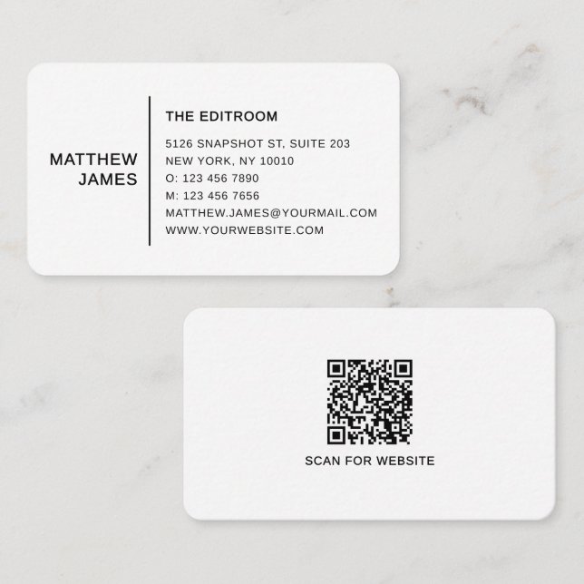 Carte De Visite Simple Modern Minimal Black White QR Code (Devant / Derrière)
