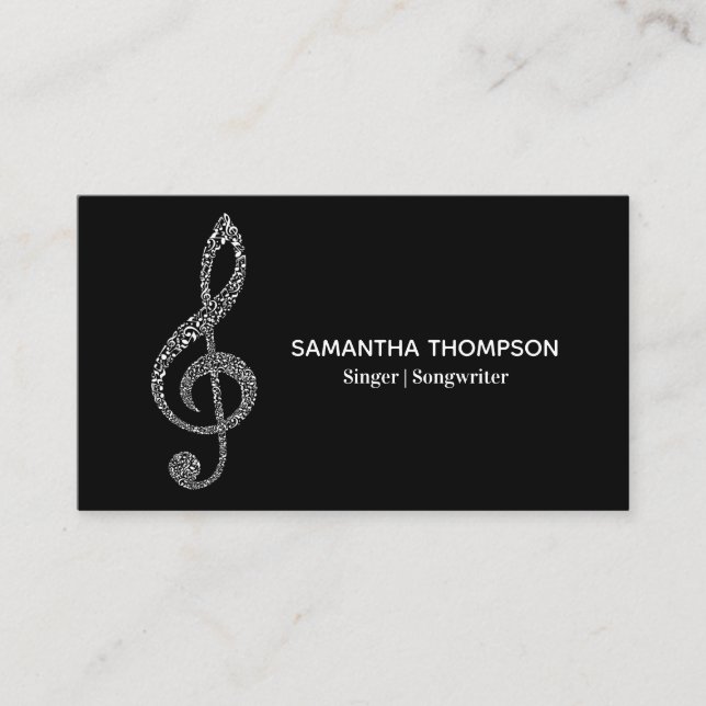 Carte De Visite Simple Modern Music Note Nom complet avec texte bl (Devant)