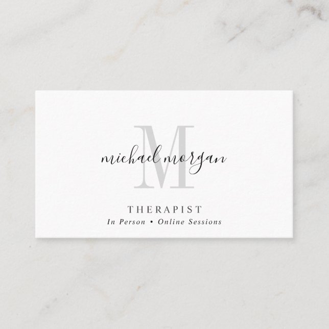 Carte De Visite Simple Modern Therapist Script Monogram (Devant)