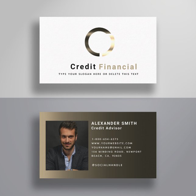 Carte De Visite Simple moderne Black Gold Crédit professionnel Pho (finance business card financial services wealth management credit advisor modern simple classy  gold)