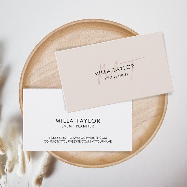 Carte De Visite Simple moderne Blush rose Monogramme féminin Logo (Créateur téléchargé)