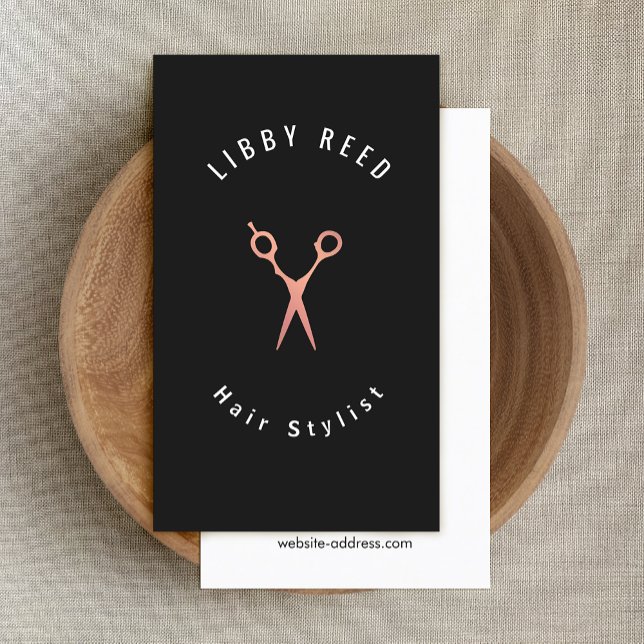 Carte De Visite Simple moderne coiffeur Rose Ciseaux d'or noir (Créateur téléchargé)