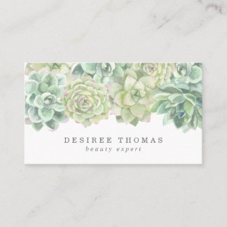 Carte De Visite Simple moderne Elégant Aquarelle Succulents