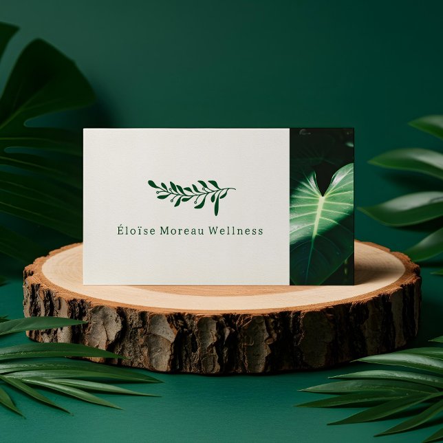 Carte De Visite Simple moderne Feuille verte Botanique Spa Wellnes (Simple Modern Green Leaf Botanical Spa Wellness Business Card (Front))