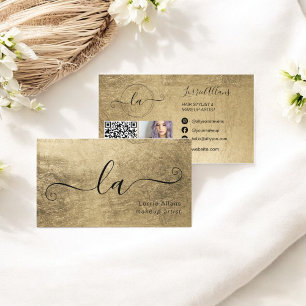 Carte De Visite Simple moderne Gold Photo Qr Maquillage Artiste