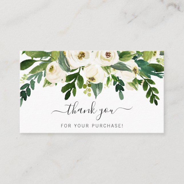 Carte De Visite Simple moderne Merci blanc floral élégant (Devant)