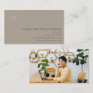 Carte De Visite Simple Moderne Minimaliste Logo Photo Marron Taupe
