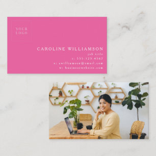 Carte De Visite Simple Moderne Minimaliste Logo Photo Rose Chaud