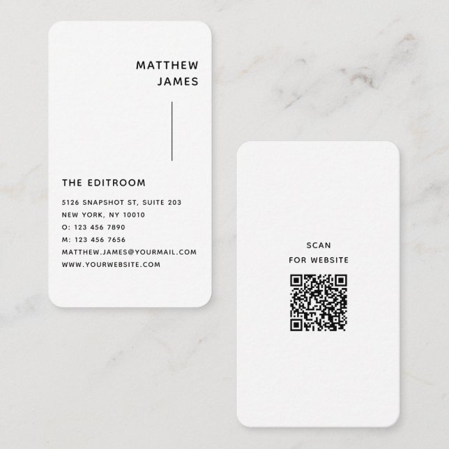 Carte De Visite Simple moderne minimaliste noir blanc QR Code (Devant / Derrière)