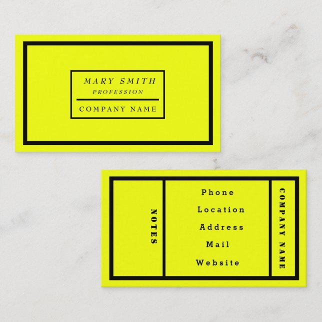 Carte De Visite Simple moderne Neon Fluorescent Jaune (Devant / Derrière)
