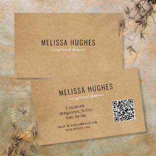Carte De Visite Simple Moderne Rustique Kraft Code QR