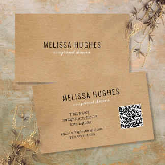 Carte De Visite Simple moderne Rustique Kraft QR Code