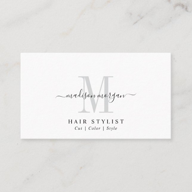 Carte De Visite Simple Moderne Script Monogramme de Coiffeur (Devant)