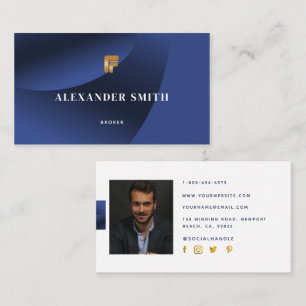 Carte De Visite Simple moderne Sleek Blue Gold Photo professionnel