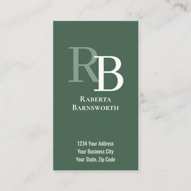 Carte De Visite Simple Monogram QR Code Green | Connect with Me (Devant)