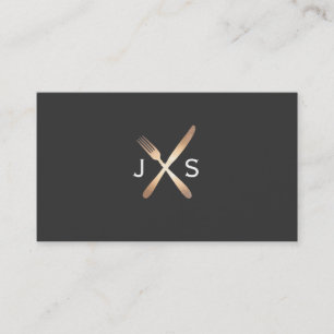 Carte De Visite Simple Monogramme Chef Personnel Cuisine Noir