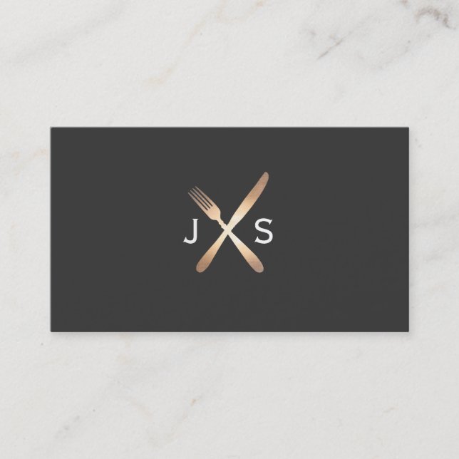 Carte De Visite Simple Monogramme Chef Personnel Cuisine Noir (Devant)