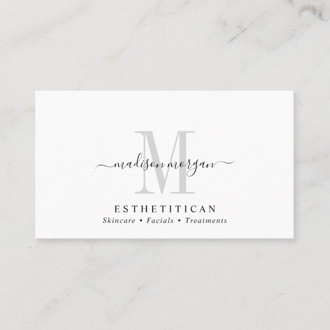Carte De Visite Simple Monogramme de Script Esthéticienne Moderne (Devant)