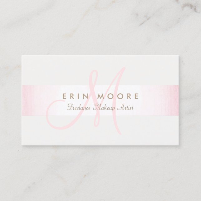 Carte De Visite Simple Monogramme Moderne rose rayé Salon de beaut (Devant)