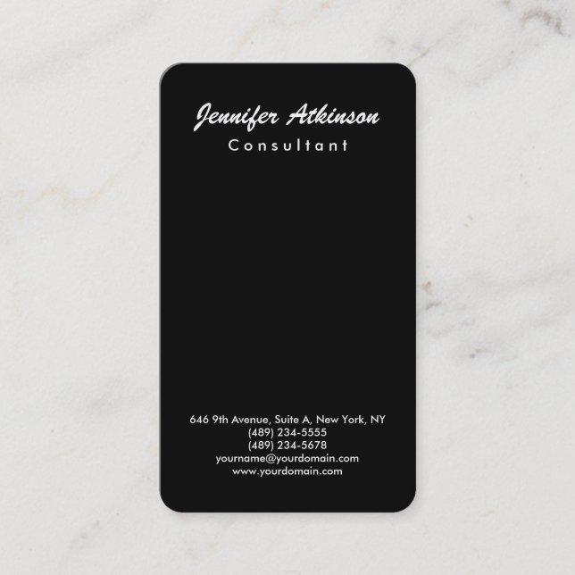 Carte De Visite Simple Noir Brush Script minimaliste Moderne (Devant)