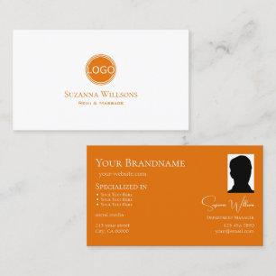 Carte De Visite Simple orange blanche avec logo et photo chic