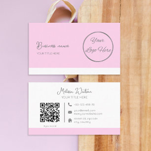 Carte De Visite Simple pastel rose QR code féminin