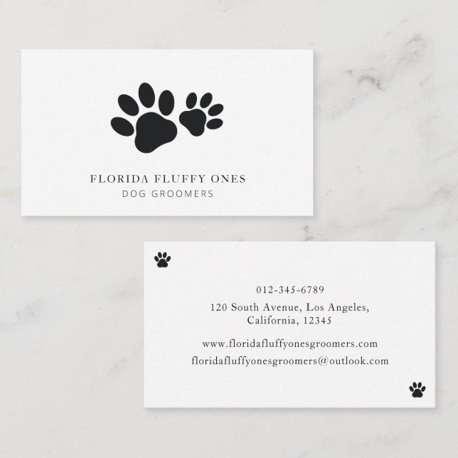 Carte De Visite Simple Paw Print Dog Groomer Business Card (Devant / Derrière)