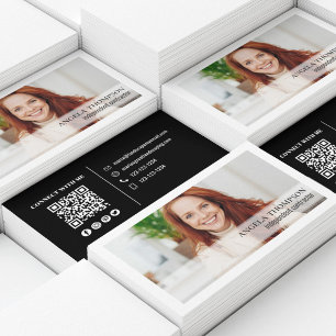 Carte De Visite Simple Photo Professional QR Code noir