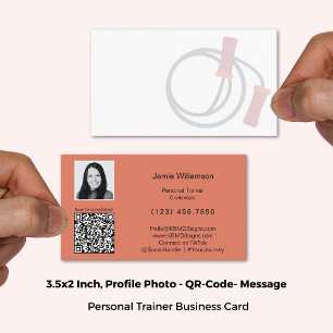 Carte De Visite Simple Photo QR Code Message personnel Orange Blan