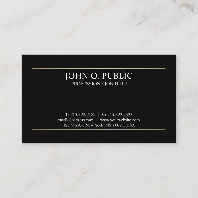 Carte De Visite Simple Plain Or Grilles Moderne Noir Élégant (Devant)