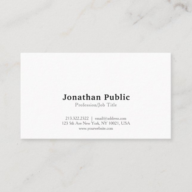 Carte De Visite Simple Plain Professionnel Moderne Élégant Blanc (Devant)
