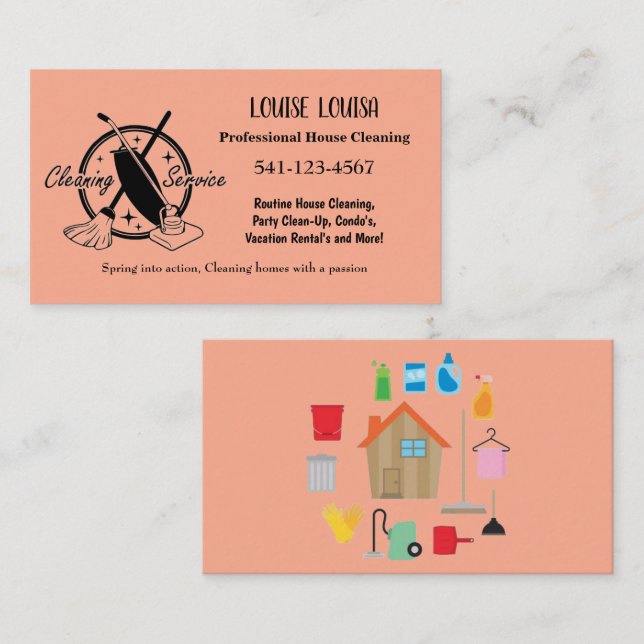 Carte De Visite Simple Professional House Cleaning Business Cards (Devant / Derrière)