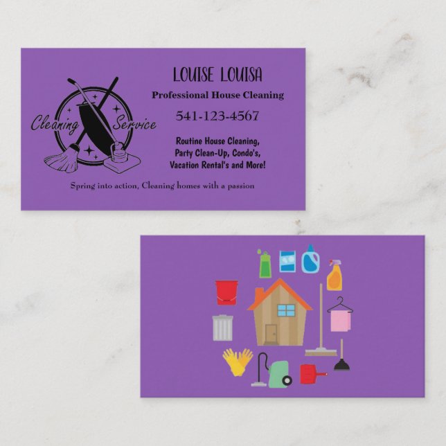 Carte De Visite Simple Professional House Cleaning Business Cards (Devant / Derrière)