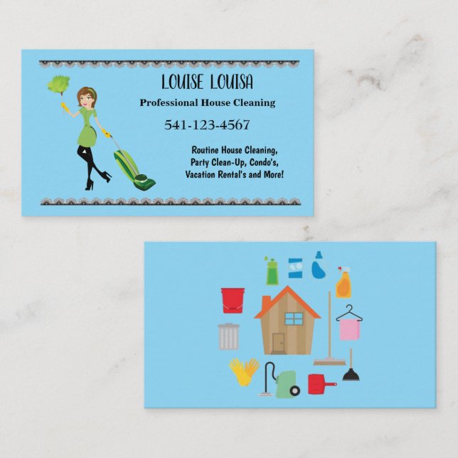 Carte De Visite Simple Professional House Cleaning Business Cards (Devant / Derrière)