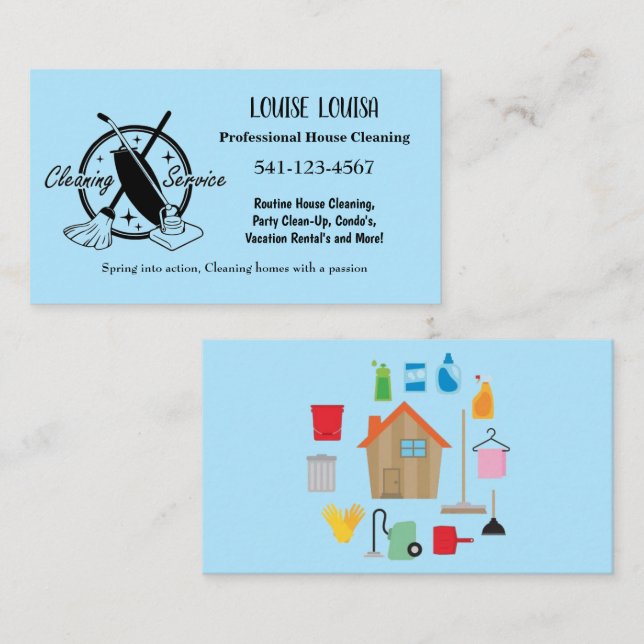 Carte De Visite Simple Professional House Cleaning Business Cards (Devant / Derrière)