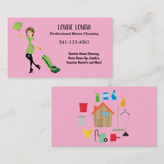 Carte De Visite Simple Professional House Cleaning Business Cards (Devant / Derrière)