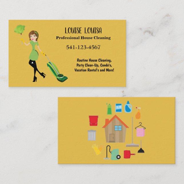 Carte De Visite Simple Professional House Cleaning Business Cards (Devant / Derrière)