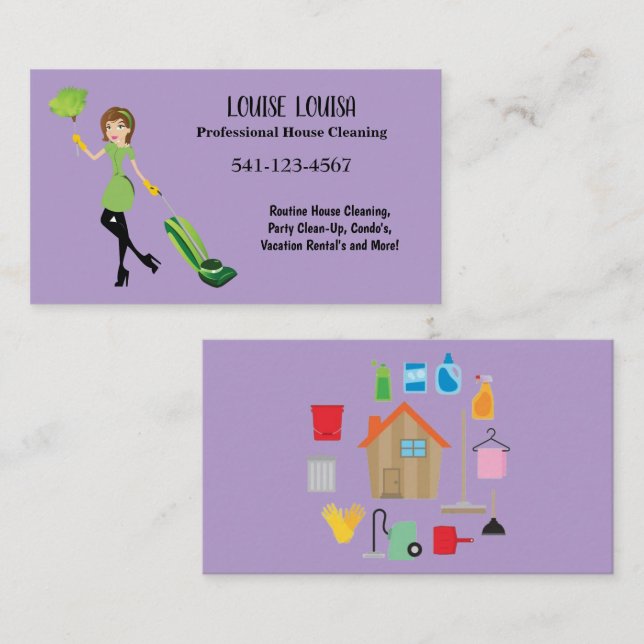 Carte De Visite Simple Professional House Cleaning Business Cards (Devant / Derrière)