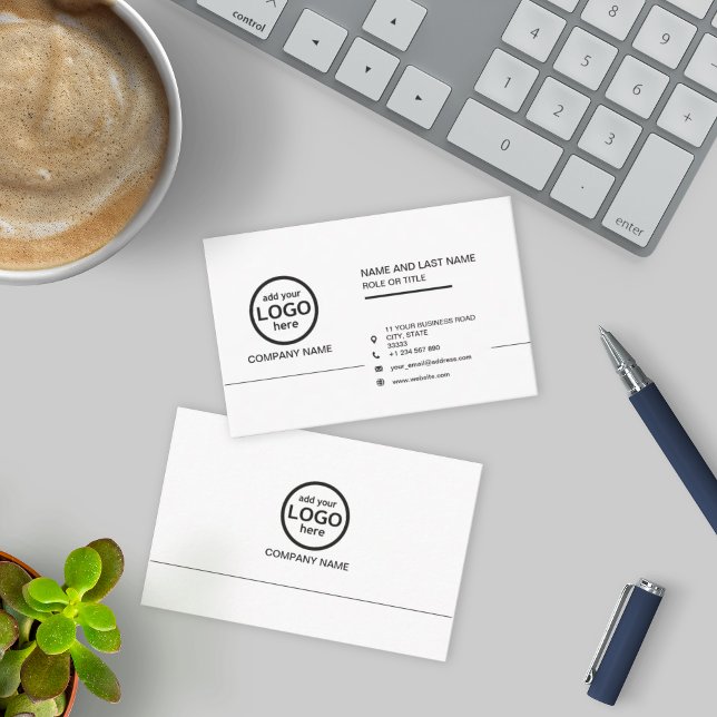 Carte De Visite Simple professionnel noir et blanc ajouter votre l (Créateur téléchargé)