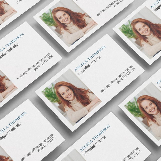 Carte De Visite Simple professionnel QR Code photo bleu (Simple business card with photo and QR Code. )