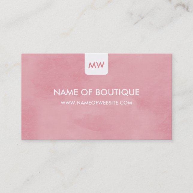 Carte De Visite Simple rose chic Boutique Monogramme Médias sociau (Devant)