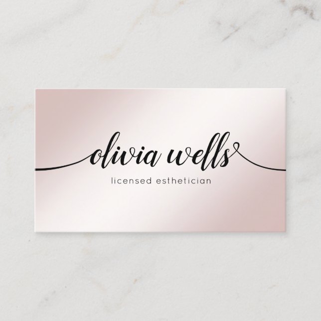 Carte De Visite Simple Rose Gold Signature Script Beauté Salon (Devant)