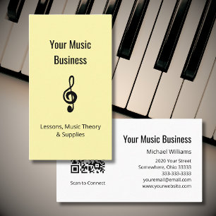 Carte De Visite Simple Treble Clef leçons de musique QR code Jaune