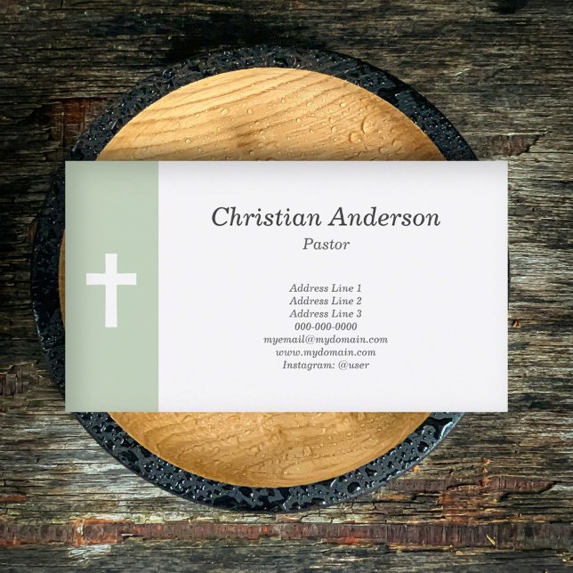 Carte De Visite Simple, vert avec un pasteur croisé (Simple, Green with a Cross Pastor Business Card)
