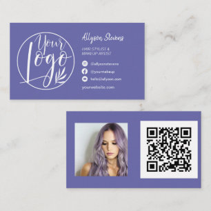 Carte De Visite Simple violet bleu maquillage photo logo qr code