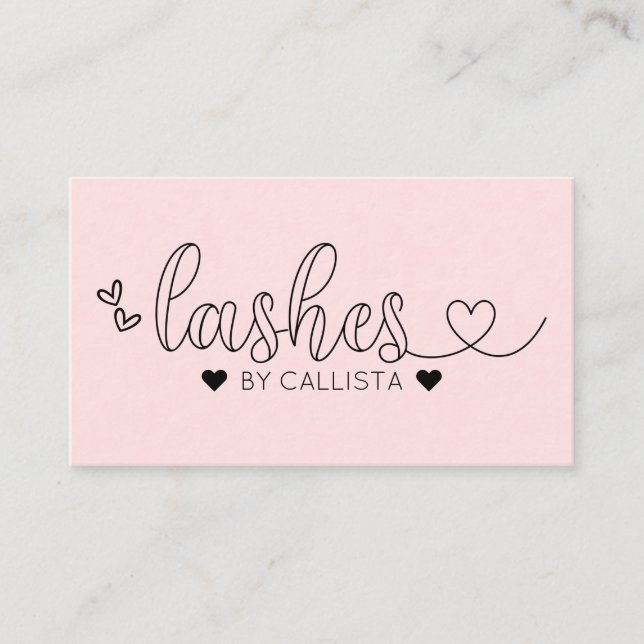 Carte De Visite Simples Coeurs Jolies Rose Typographie Lashes (Devant)