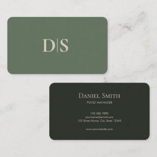 Carte De Visite Simples Élégantes Initiales Beige sur Fond Vert So