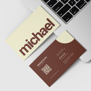 Carte De Visite Simplicité en gras Brown & Crème Scannable Qrcode