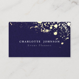 Carte De Visite Simplicité moderne Navy Blue Linen Faux Gold Splat